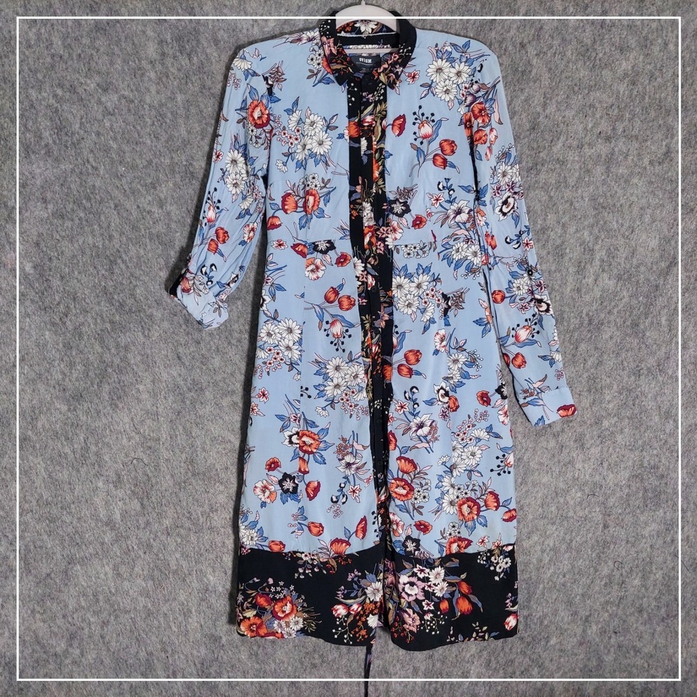 Maeve Dress Women 0 Blue Patchwork Floral Lace Up Back Shirt‎ Anthropologie